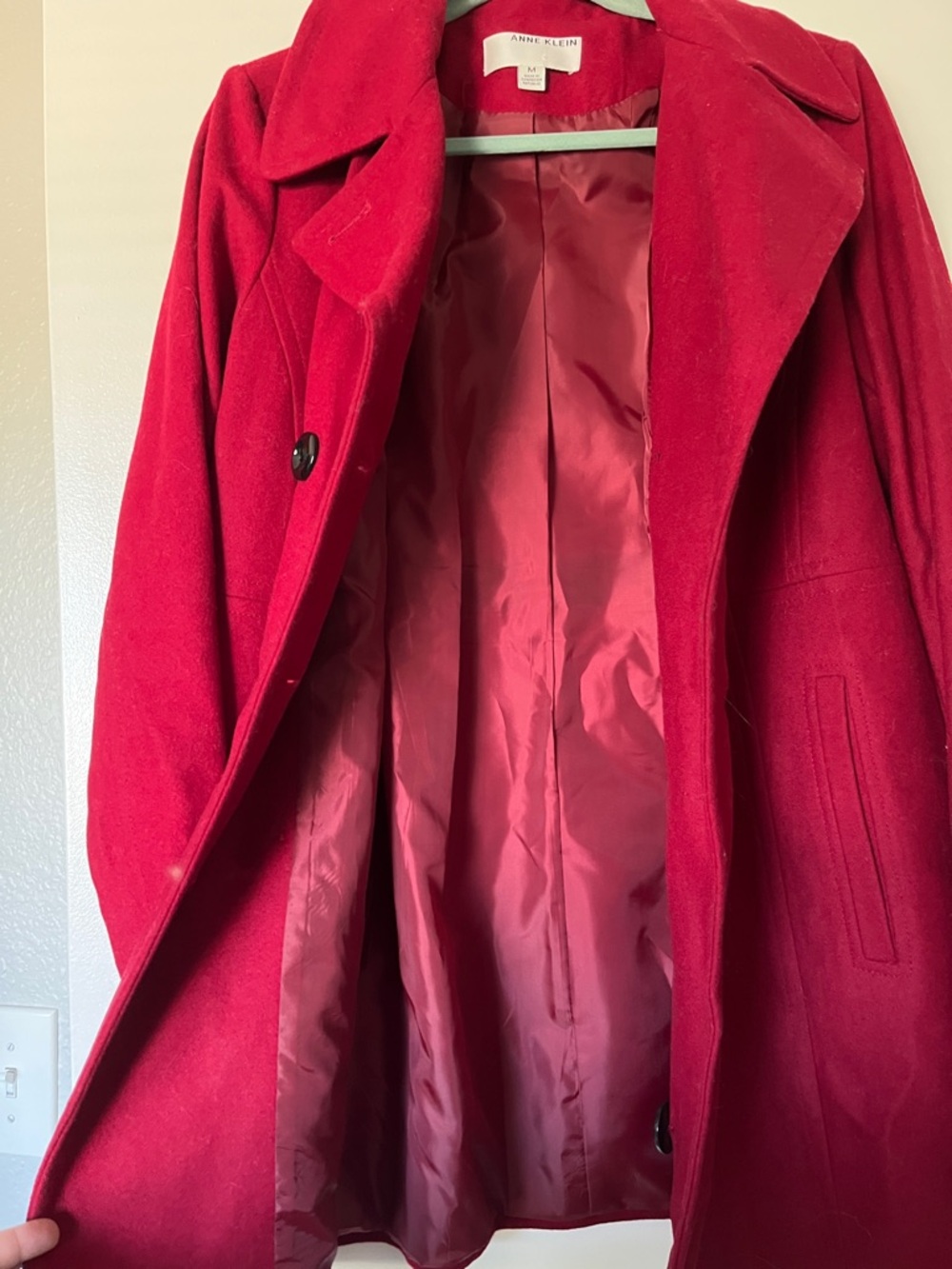 Anne Klein Red Double-Breasted Wool Peacoat - Picture 5 of 5